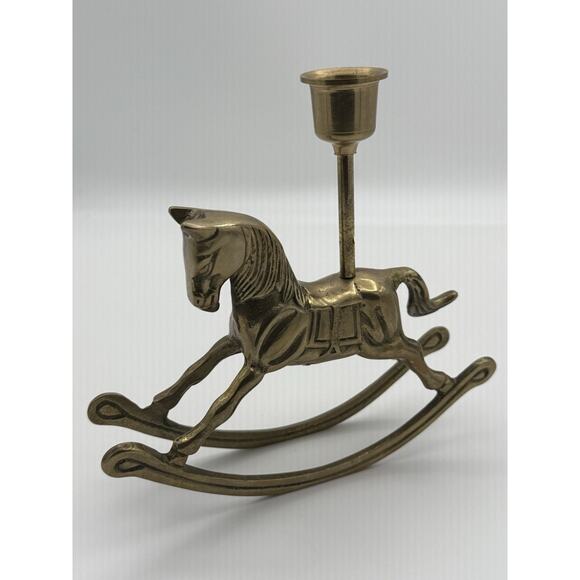 Vintage Brass Rocking Horse Candle Holder 6.7" x 1.6" and 6.7" tall - Picture 11 of 11